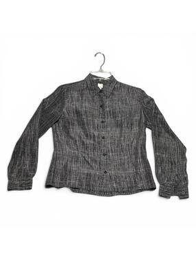 Vintage Y2K Anne Klein 100% Silk Black and Gray Button-Up Shirt Size 4